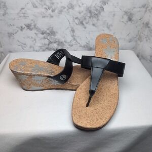Timberland Botanical Thongs Womens Sandals 90396 Black Leather Slide Cork Sz 10M